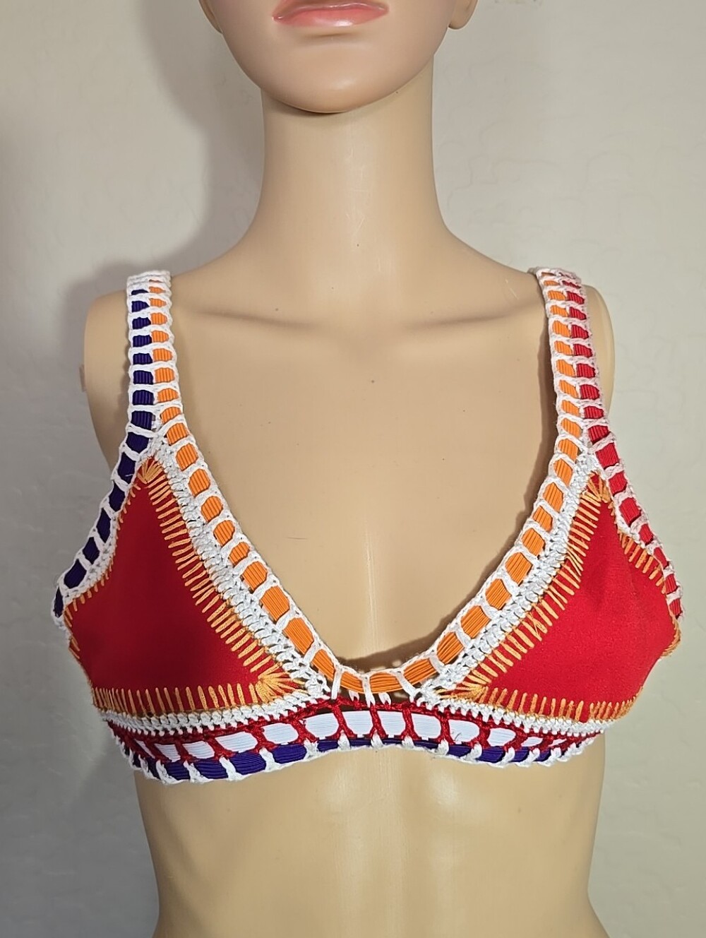 Kiini Kaia Red Crochet-Trim Bikini Top
